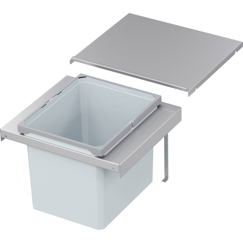 Mülltrennsystem für die Küche mit mehreren Fächern für Restmüll, Papier, Biomüll und Kunststoff.