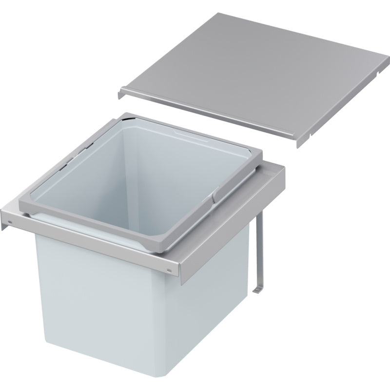 Mülltrennsystem mit mehreren farblich gekennzeichneten Behältern und dichten Deckeln für die Küche.