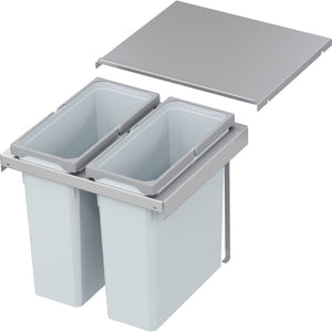 Mülltrennsystem für die Küche mit Fächern für Restmüll, Papier, Biomüll und Kunststoffabfälle.