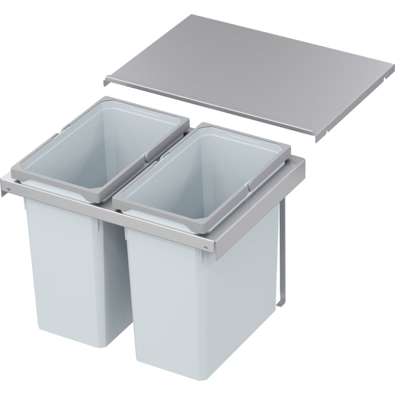 Mülltrennsystem mit mehreren farblich gekennzeichneten Behältern und dichten Deckeln für die Küche.