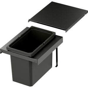 Mülltrennsystem mit mehreren Behältern und Deckel im Lava-Design für die Küche.