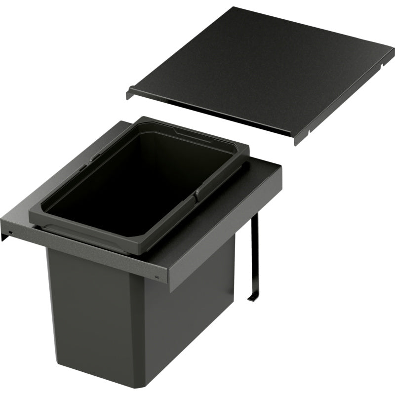 Mülltrennsystem mit mehreren Behältern und Deckel im Lava-Design für die Küche.