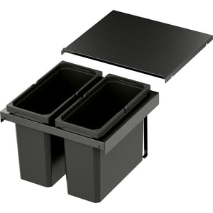 Mülltrennsystem mit mehreren Behältern und Deckel im Lava-Design für die Küche.