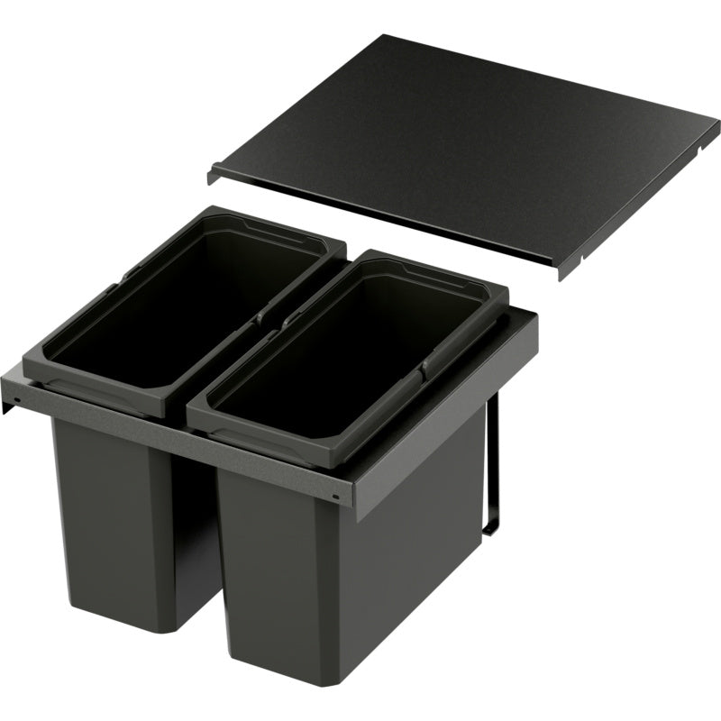 Mülltrennsystem mit mehreren Behältern und Deckel im Lava-Design für die Küche.