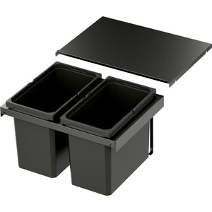 Mülltrennsystem mit mehreren Behältern und Deckel im Lava-Design für die Küche.