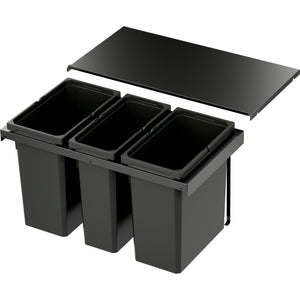 Mülltrennsystem in Lava-Design mit mehreren Behältern für einfache Abfalltrennung in der Küche.