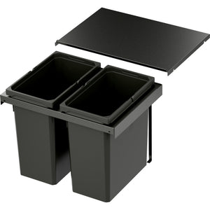 Mülltrennsystem in Lava-Design mit mehreren Behältern für effiziente Abfalltrennung in der Küche.