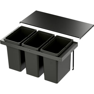 Mülltrennsystem in Lava-Design mit mehreren Behältern für Abfalltrennung in der Küche.