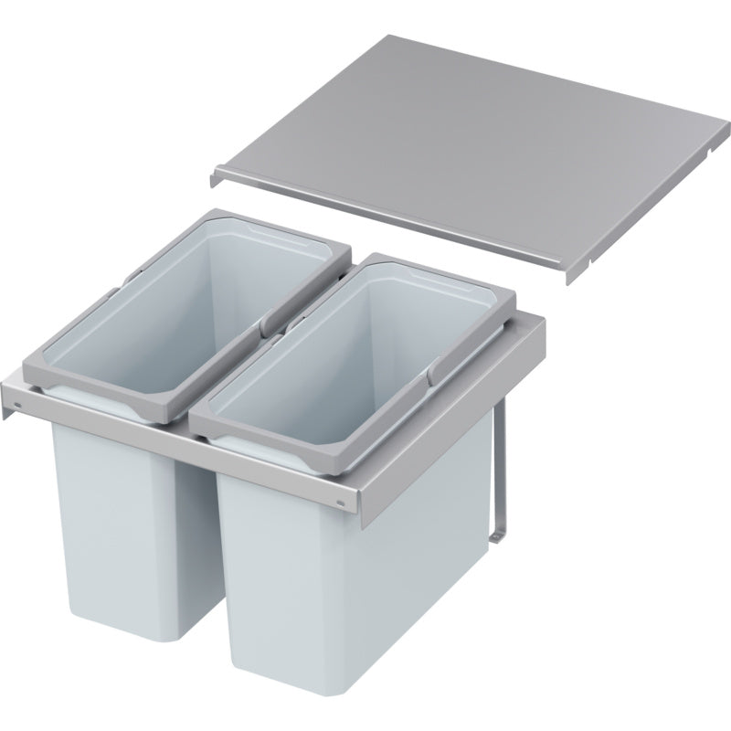 Mülltrennsystem mit mehreren farblich gekennzeichneten Behältern und dichten Deckeln für die Küche.