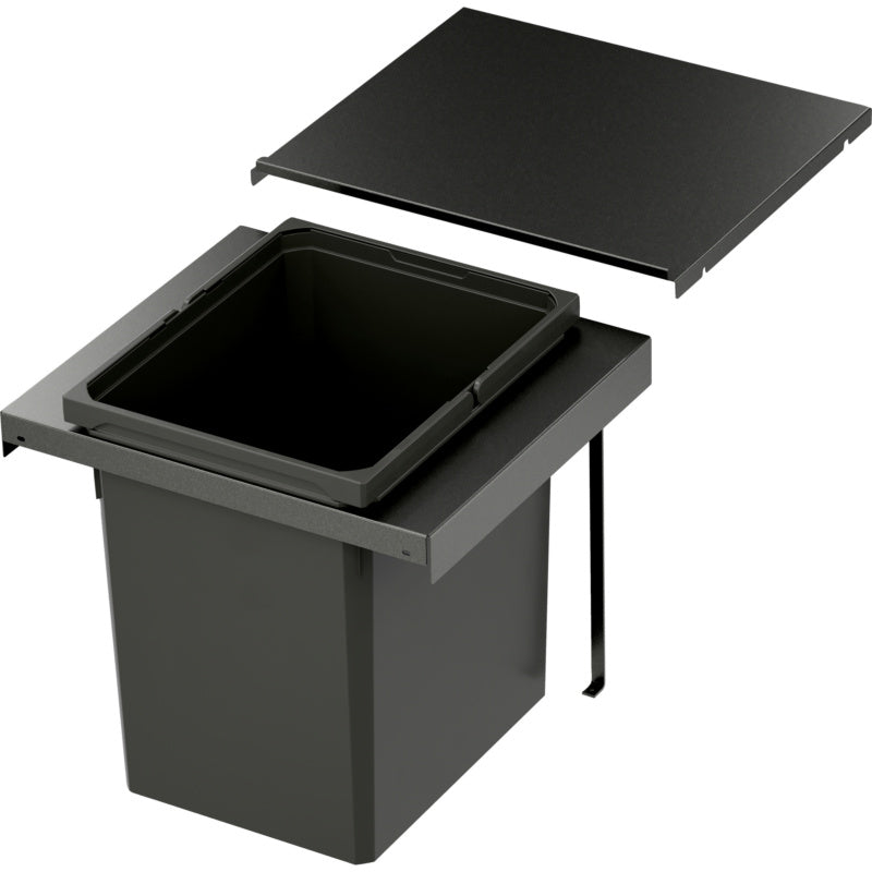 Mülltrennsystem mit mehreren Behältern und Deckel im Lava-Design für die Küche.