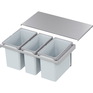 Mülltrennsystem mit mehreren farblich gekennzeichneten Behältern und dichten Deckeln für die Küche