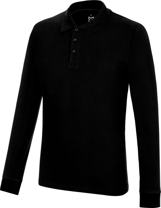 Langärmliges schwarzes Arbeitspoloshirt mit gesticktem Logo und atmungsaktivem Material.