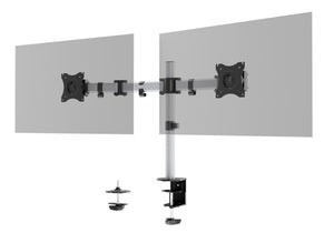 Moderner Monitorhalter Typ S2 aus Metall mit Holzfinish und verstellbarer Höhe für den Schreibtisch.