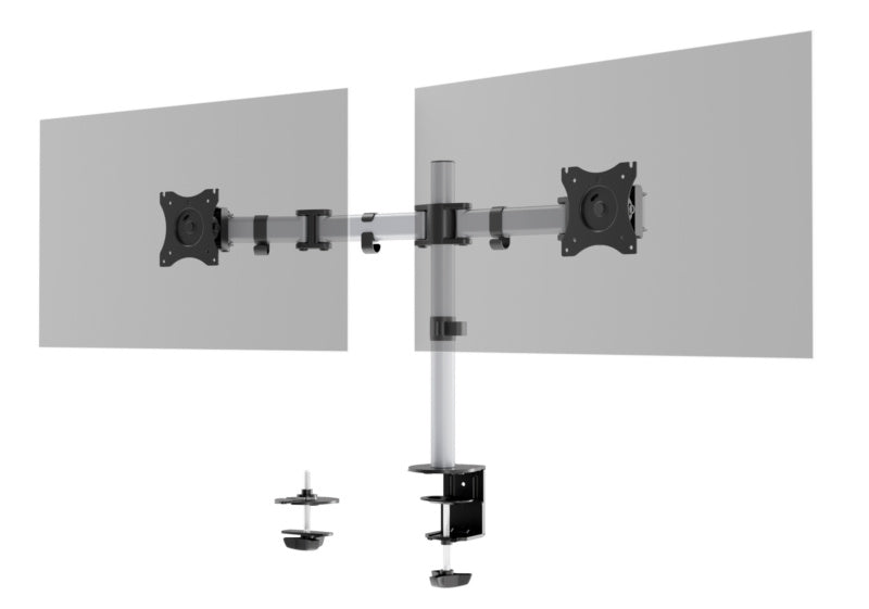 Moderner Monitorhalter Typ S2 aus Metall mit Holzfinish und verstellbarer Höhe für den Schreibtisch.