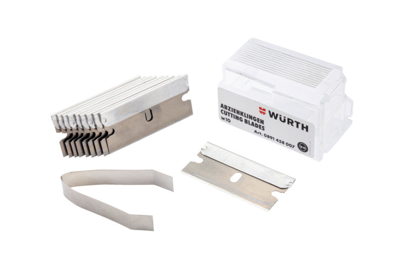 Abziehklingen für die Scheibenreparatur, 10 Stück in praktischer Verpackung.