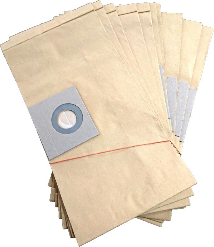 Pack of brown paper vacuum cleaner bags with a gray cardboard collar.
