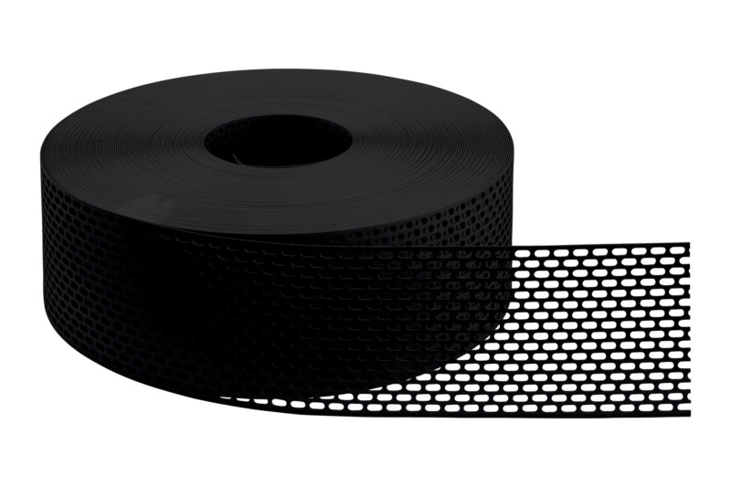 Schwarzes Lüftungsgitter für Dächer, robust und witterungsbeständig, mit geriffelter Oberfläche.