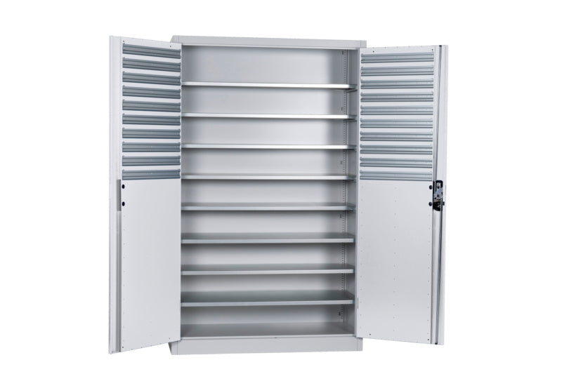 Flügeltürenschrank Lagerbox-FLGTRSHRNK-LGRBOX-SLB-FB514-RAL7035     Verpackungsinhalt    1 Einheit