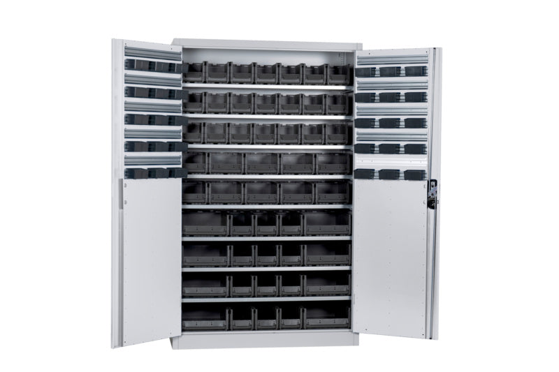 Flügeltürenschrank Lagerbox-FLGTRSHRNK-LGRBOX-SLB-FB514-BOX-RAL7035     Verpackungsinhalt    1 Einheit