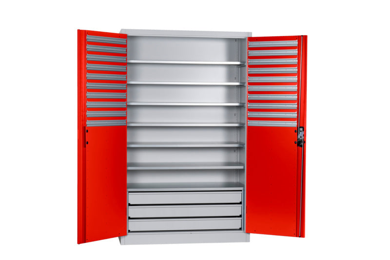 Flügeltürenschrank Lagerbox-FLGTRSHRNK-LGRBOX-SLB-FB514S-RAL3020     Verpackungsinhalt    1 Einheit