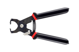 Schwarze Spannzange für Kunststoffkabelbinder mit ergonomischem Griff und kompakter Bauweise.