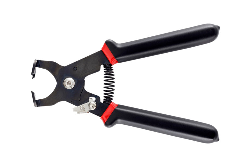 Schwarze Spannzange für Kunststoffkabelbinder mit ergonomischem Griff und kompakter Bauweise.