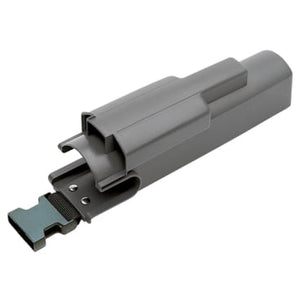 Grauer Kunststoffköcher für Pfeile mit verstellbarem Gurt.