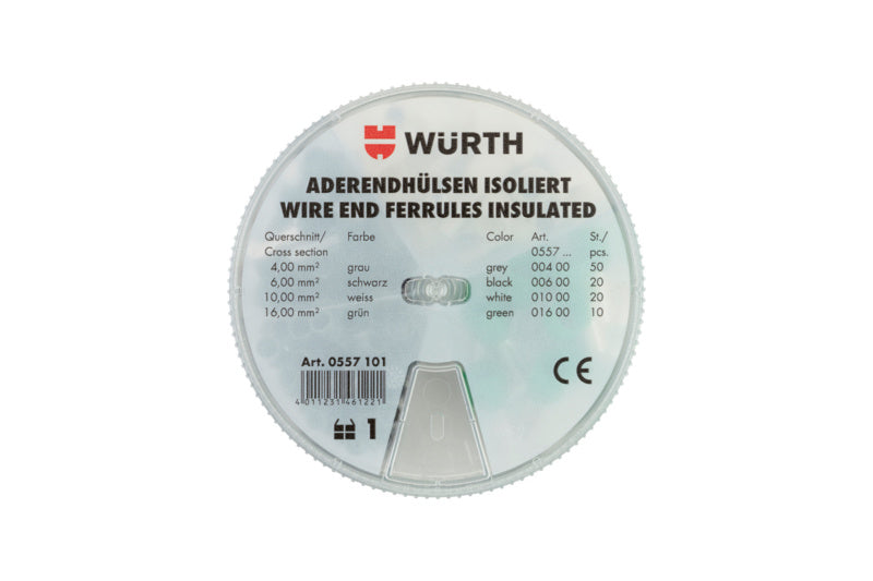 Set mit isolierten Aderendhülsen in verschiedenen Größen und Farben für elektrische Verbindungen.