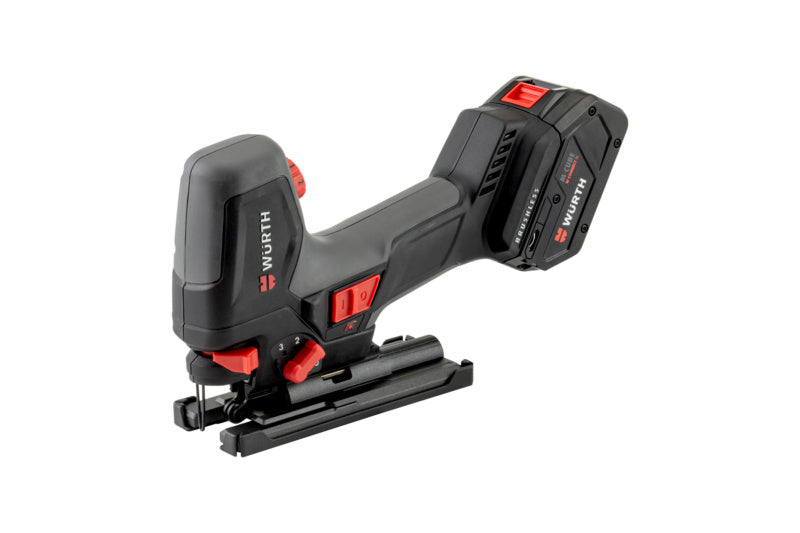 Kompakte kabellose Stichsäge mit Lithium-Ionen-Akku und ergonomischem Handgriff in Schwarz.