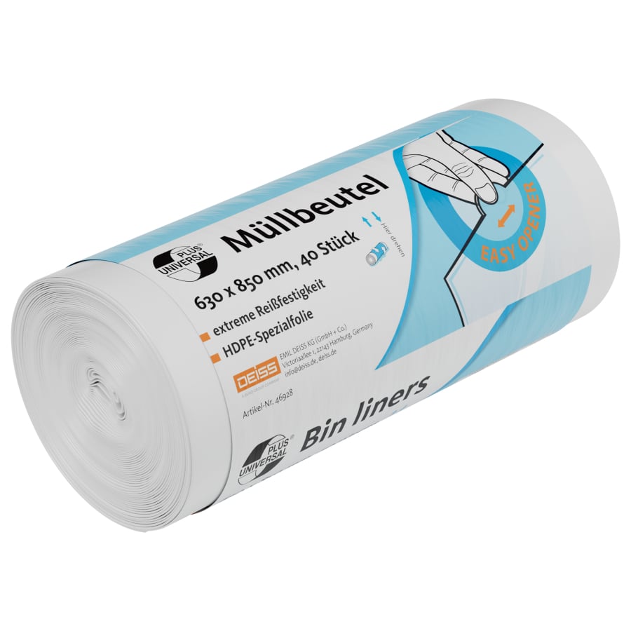 UNIVERSAL PLUS CO₂-Kompensiert Müllbeutel | 80L Weiß HDPE | 40 Stück