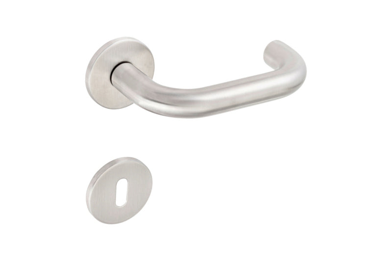 Edelstahl-Türdrücker für Wohnbereich mit ergonomischem Design und CLICKFIX-Montagesystem.