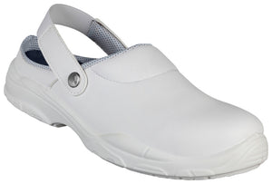 Weißer Sicherheitshalbschuh SB-SLIPPER mit Stahlkappe und rutschfester Sohle