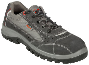 Grau Sicherheitshalbschuh S1P mit verstärkter Zehenkappe und rutschfester Sohle.