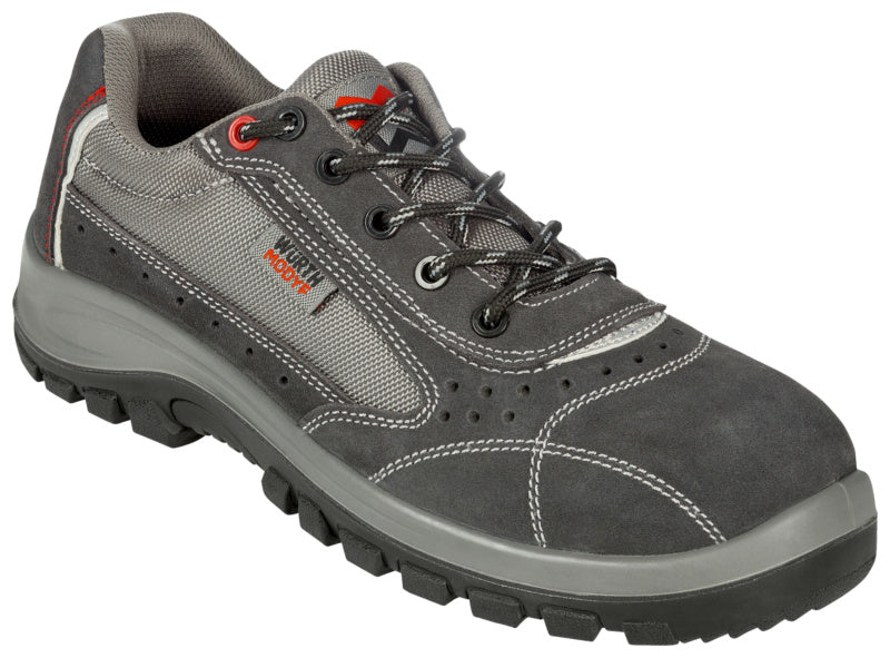 Grau Sicherheitshalbschuh S1P mit verstärkter Zehenkappe und rutschfester Sohle.