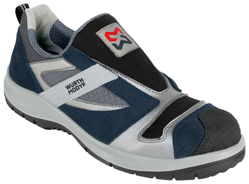 Sicherheitshalbschuh S1P-HS STRETCH X SLIPPER in Oceangrau mit rutschfester Sohle und atmungsaktivem Material.