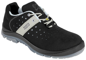 Schwarzer Sicherheitshalbschuh mit Stahlkappe, rutschfester Sohle und ESD-Funktion im sportlichen Design.