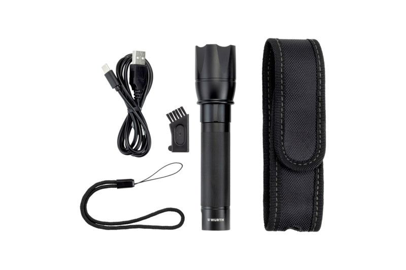 Robuste Taschenlampe-Akku-TLA-AKKU mit rutschfester Oberfläche und verschiedenen Leuchtmodi.