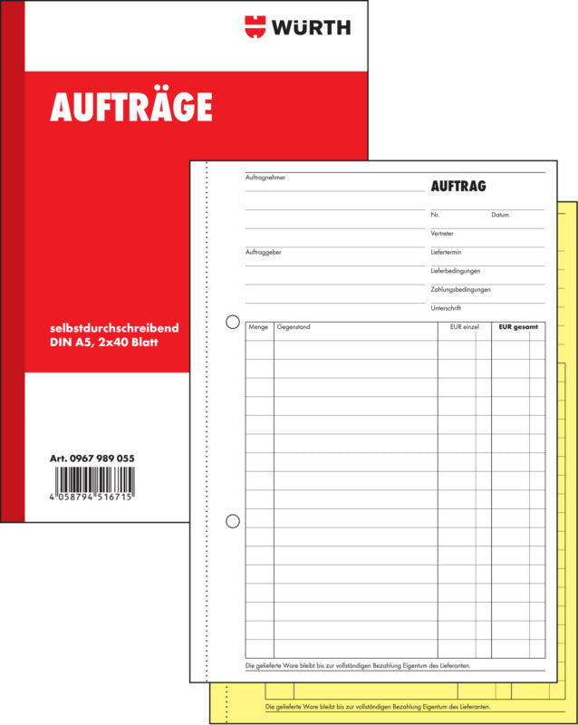 Leerformular- FORMULAR-AUFTRAEGE     Verpackungsinhalt    5 Einheit
