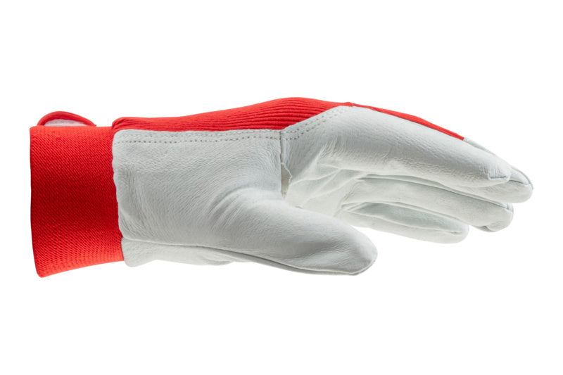 Leder-Schutzhandschuh mit rutschfester Beschichtung und ergonomischer Passform für Komfort.