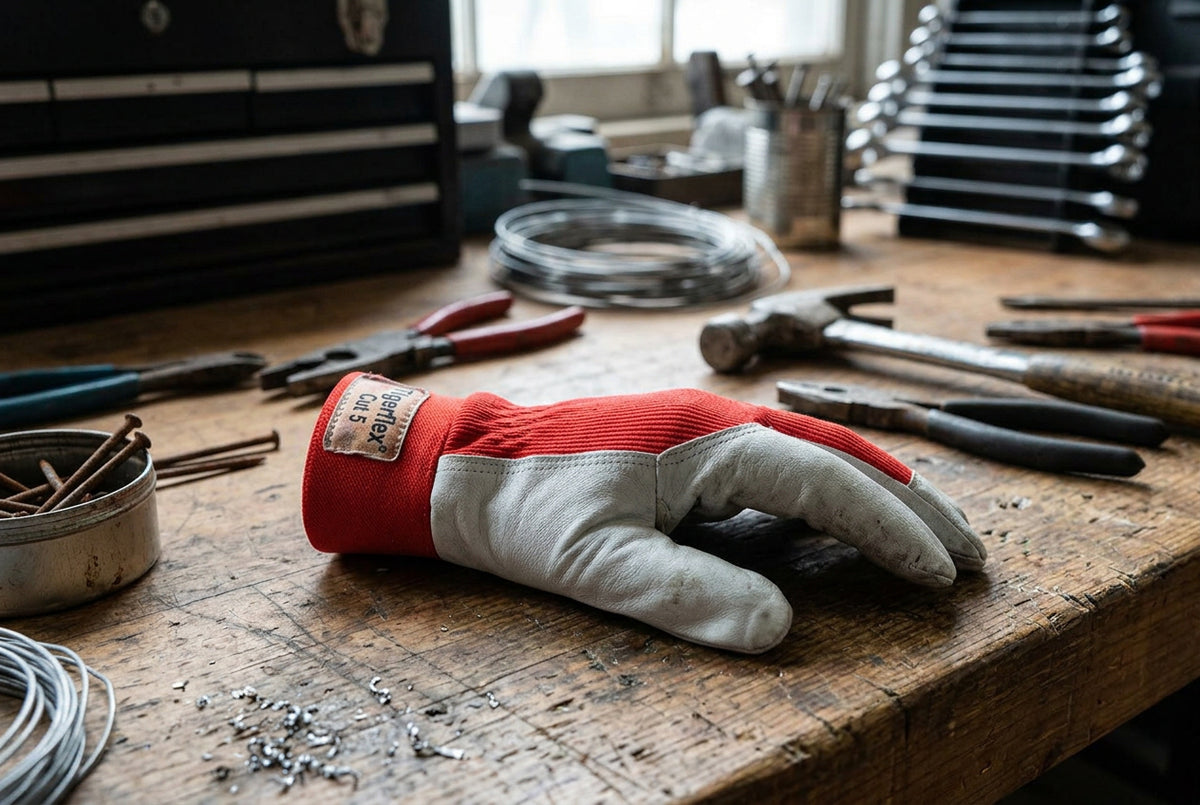 Würth Schutzhandschuh Leder-SHTZHNDSHH robuste Arbeitshandschuhe mit rotem Bund und weißem Leder, 12er Pack