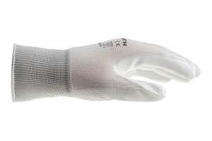 Gestrickter Schutzhandschuh mit Beschichtung, atmungsaktiv und strapazierfähig, ideal für handwerkliche Aufgaben.