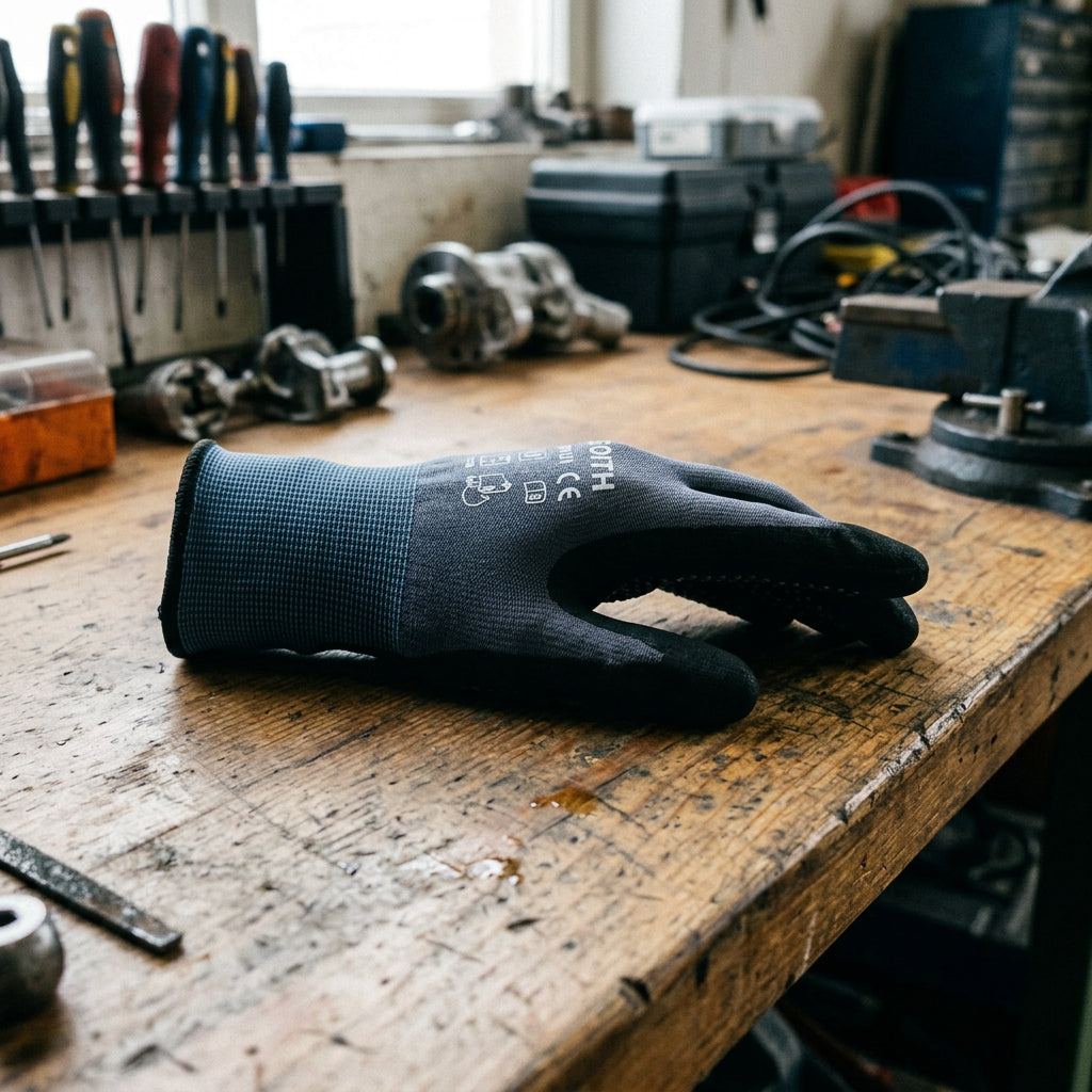 Gestrickter Schutzhandschuh mit Nitrilbeschichtung für optimalen Grip und Schutz.