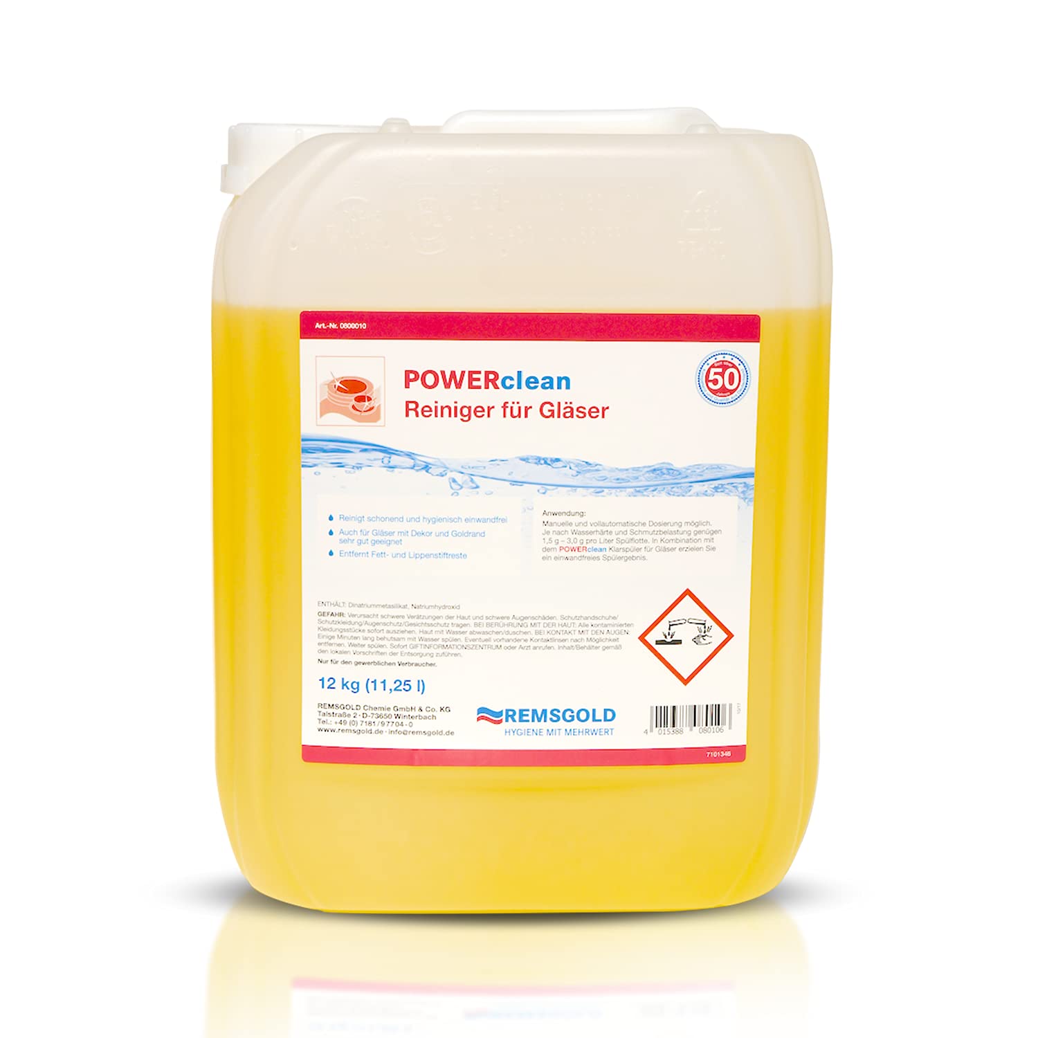 Powerclean Reiniger für Gläser in einem 12 kg Kanister.