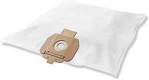 Ein weißer Staubbeutel mit braunem Anschlussstück.