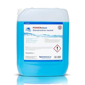 10kg Kanister des Powerclean Glanztrockners für streifenfreies Trocknen von Geschirr.