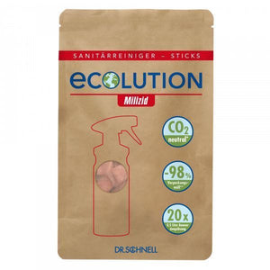 Packung mit 20 umweltfreundlichen Ecolution Milizid Sticks, jeweils 3g, zur Abflussreinigung.