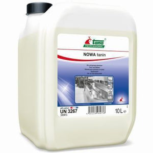 10L Kanister nowa Tanin für die Gerbung von Leder, mit klarer Beschriftung und sicherem Verschluss.