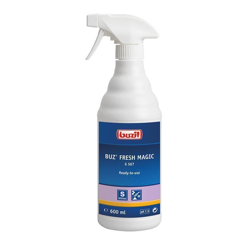 Eine 600ml Flasche Buz Fresh Magic Reinigungslösung mit frischem Duft und einfacher Handhabung.