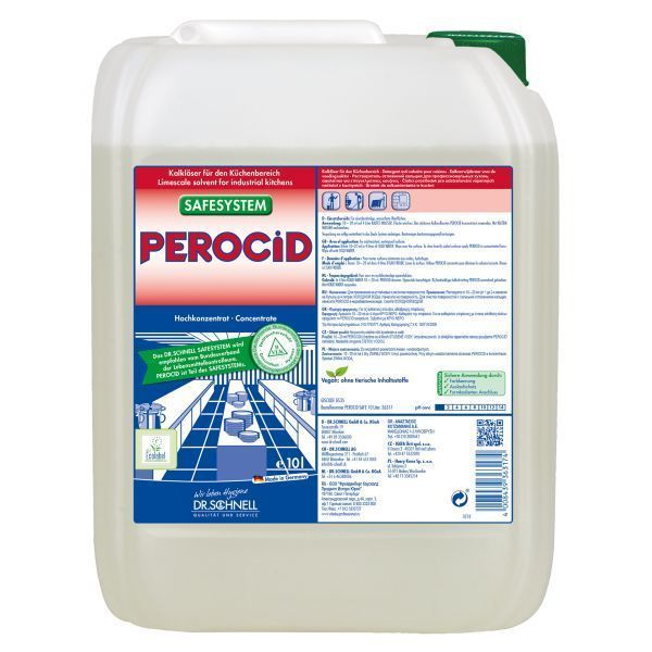 10L Safe Kanister mit Perocid Konzentrat, einer Desinfektionslösung für verschiedene Anwendungen.