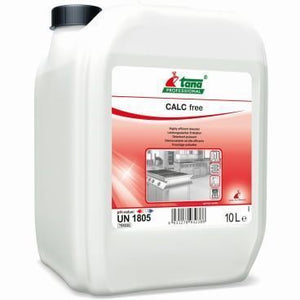 10L Kanister "Calc free" für Geschirrspüler, mit klarer Flüssigkeit und robustem Kunststoffdesign.